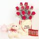 Rose Box With Kitkat N Teddy - Bunch of 12 Red Roses with Birthday Flower Box and 5 Nestle Kitkats
