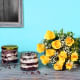 Roses With Jar Cake Combo - Bunch of 12 Yellow Roses with 2 Choco Chip Jar Cakes