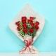 12 Red Roses Bouquet in White Jute Packing