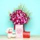 Sweet Beary Love - 6 Purple Orchids in Floral Box for Wife 6'' Teddy 5 Nestle Kitkats