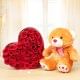 Sweetheart Exuberance - Combo of Heart shaped 35 red roses arrangement and 12 inch teddy