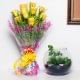 Yellow Luck N Cactus Combo - Succulent and Cactus Plant Outdoors in Gola Vase with Bunch of 10 Yellow Roses