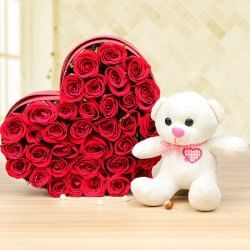 Loads of Hearts - Combo of 6 inches teddy and heart shaped 35 roses bouquet