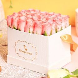 Pink Roses Arrangement in a White Box