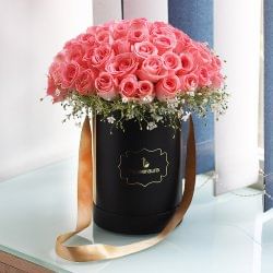 Bunch of Pink Roses in a Flower Box