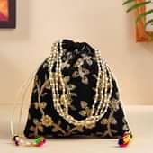 Stylish Black Embroidered Potli Bag