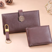 Stylish Brown Men N Women Wallet Combo