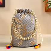 Stylish Grey Pearl Potli Bag