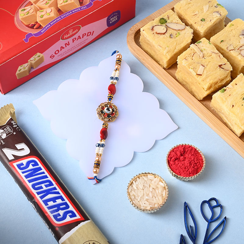 Stylish Rakhi With Soan Papdi N Chocolates