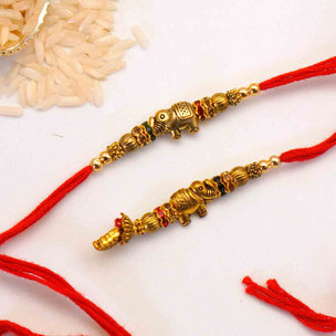 Stylish Red and Golden Rakhi For USA Online Delivery