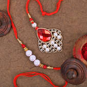 One Bhaiya Bhabhi Rakhi - Stylish Red Designer Rakhi