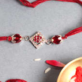 Stylish Red Diamond Rakhi - One Diamond Rakhi with Roli Chawal