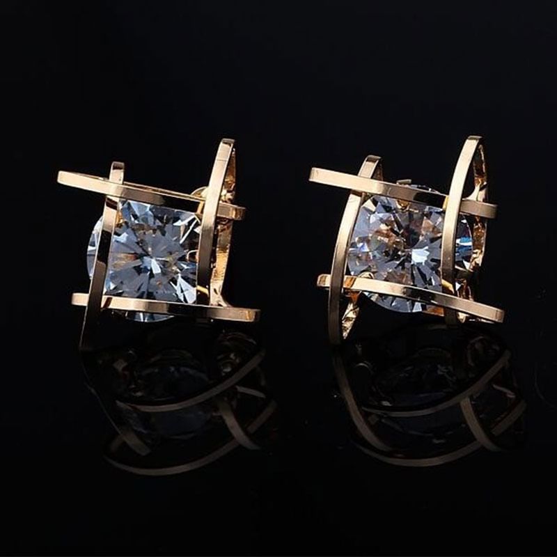 Front view of Stylish Square Stud Earrings