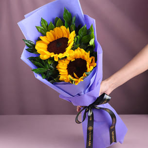 Sunflowers Framed In Purple Calm