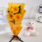 Sunkissed Gerberas With Plush Teddy