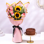 Sunlit Blush Bouquet N Choco Bento Cake