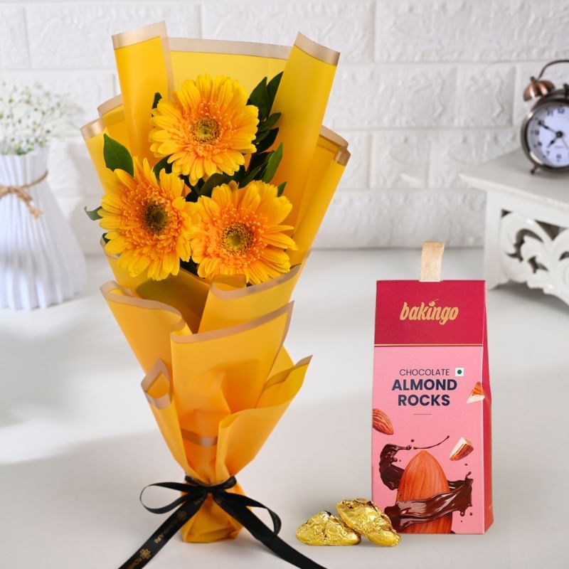 Sunlit Gerbera With Almond Rocks
