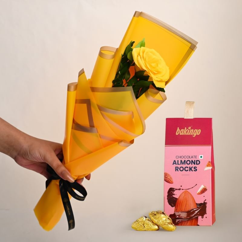 Sunlit Yellow Rose N Treats Combo