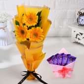 Sunny Yellow Gerberas With Chocolates