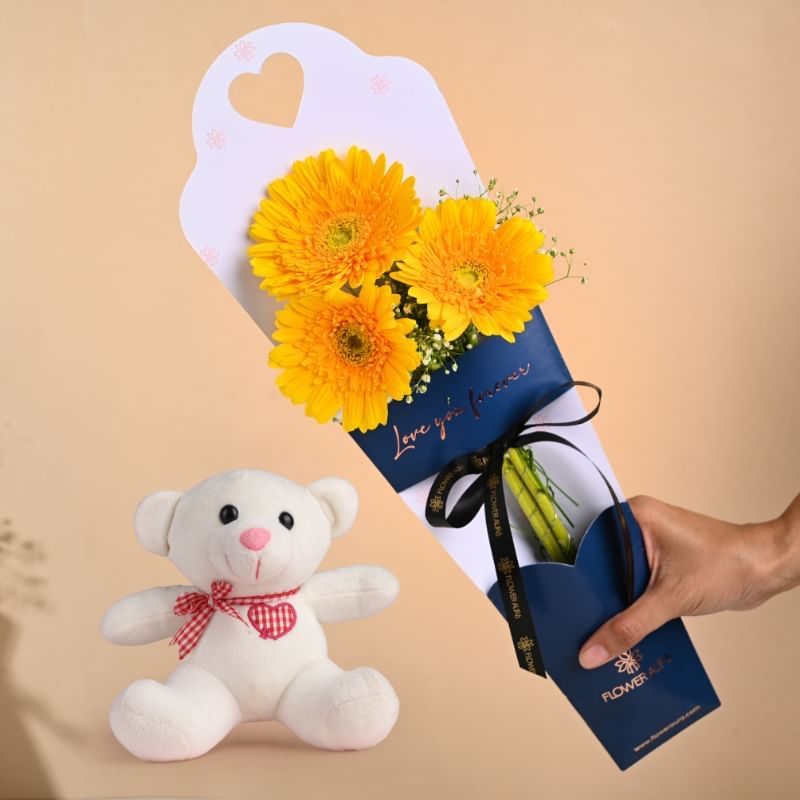 Sunny Yellow Gerberas With Teddy