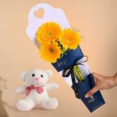 Sunny Yellow Gerberas With Teddy