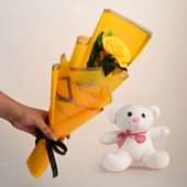 Sunny Yellow Rose Wth Cuddly Teddy