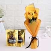 Sunny Yellow Roses With Chocolates