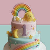 Top View of Sunshine And Rainbows Dream Cake - Two Tier Cake