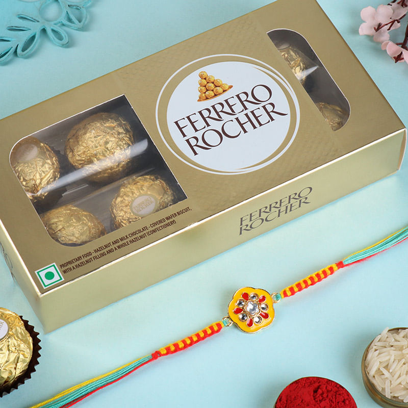 Sunshine Bloom Rakhi With Chocolates