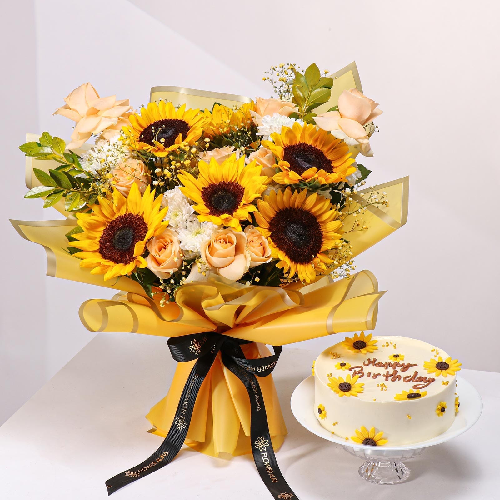 Sunshine Bouquet With Pineapple Birthday Cake