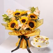 Sunshine Bouquet With Pineapple Birthday Cake