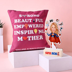 Super Mom Caricature & Cushion For this Mothers Day