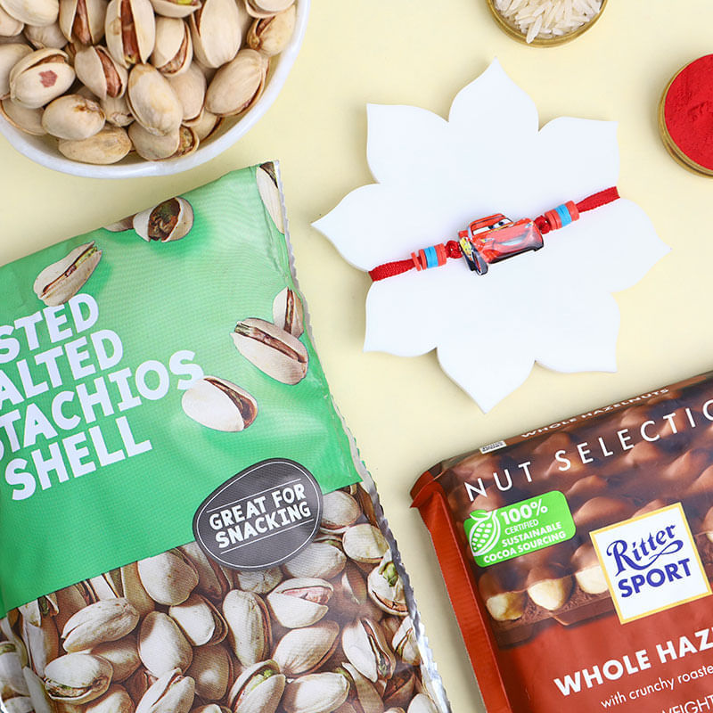 Supercar Kids Rakhi With Nuts N Choco Treats