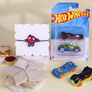 Superhero Rakhi With Hot Wheels N Kaju Katli