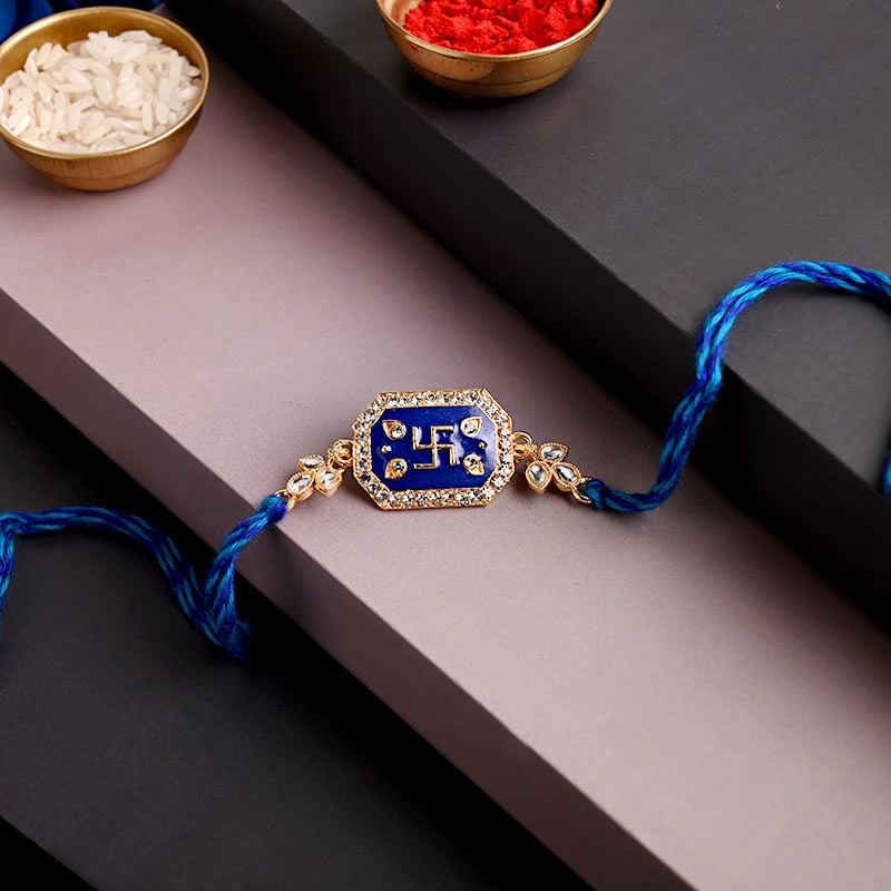 Send Swastik Blue Rakhi Online - Divine Rakhi