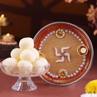 Swastik Pooja Thali With Rasgullas