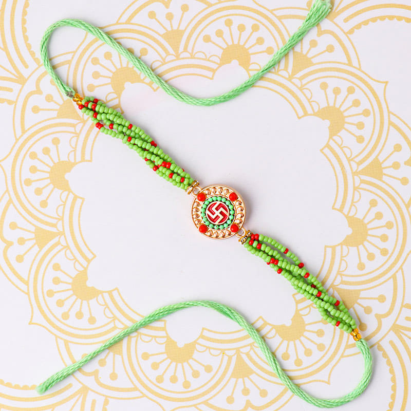 Swastika Beads Bliss Rakhi on hand