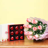 Combo of Pink Roses Bunch and Chocolates