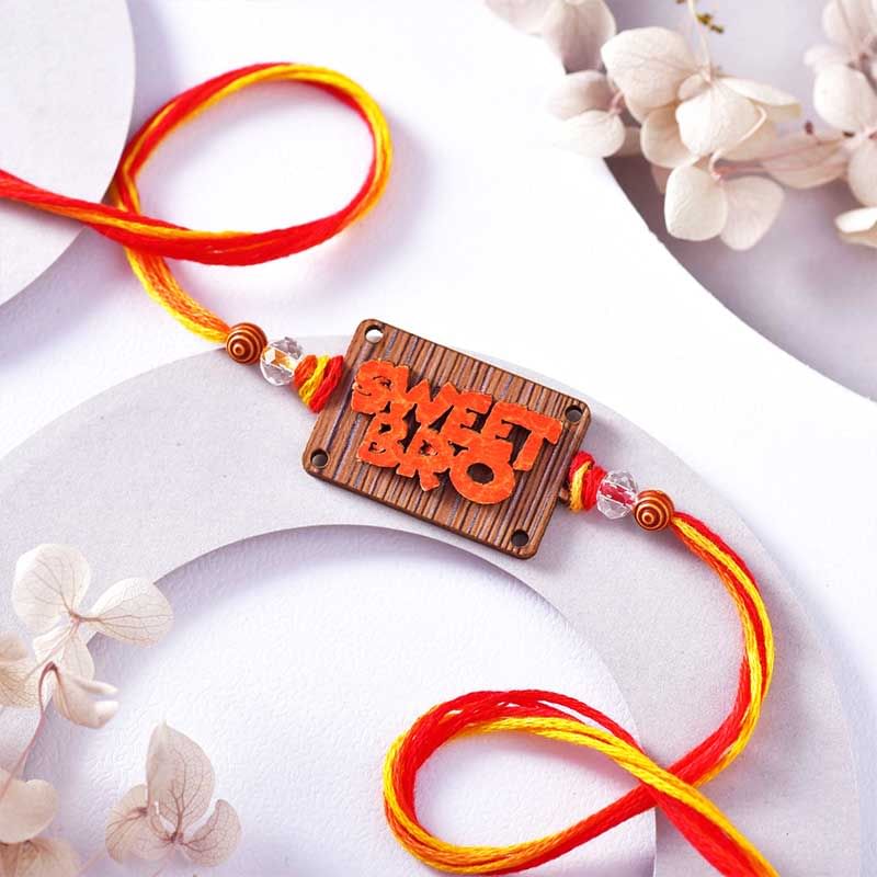 Sweet Bro Wooden Base Rudraksha Rakhi