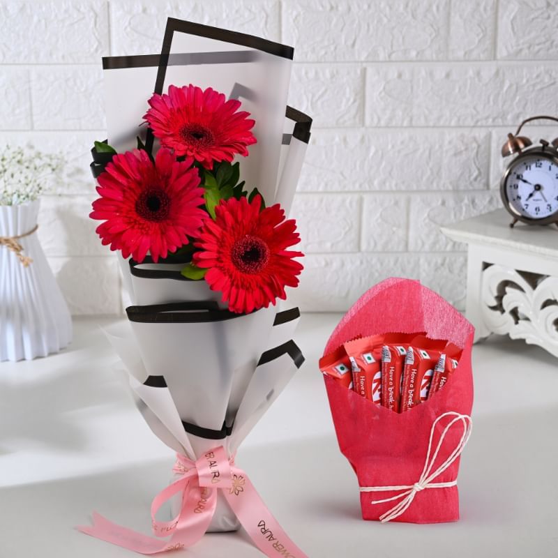 Sweet Pink Gerberas With Chocolates