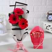 Sweet Pink Gerberas With Chocolates