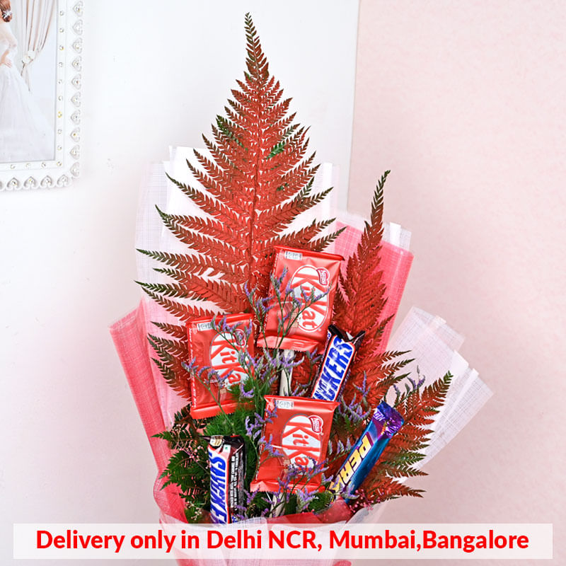 Sweet Red Romance: Bouquet of KitKat, Snickers and Perk Chocolate