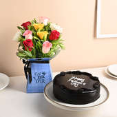 Sweet Rose Affection with Chocolate Cake