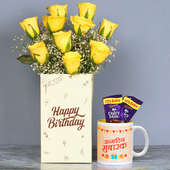 One Printed Ceramic Mugand Bunch of 10 Yellow Roses in a Flower Box with 2 Dairy Milk Chocolates