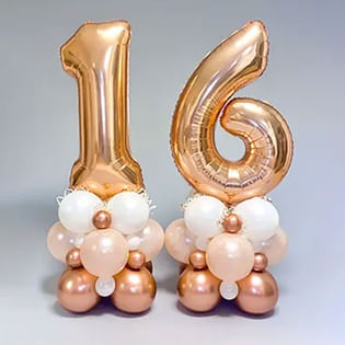 Sweet Sixteen White N Golden Balloon Arrangement