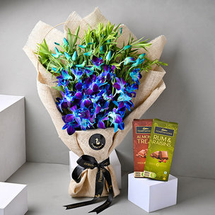 Sweet Temptations With Orchids Bliss Flower and Chocolate Combo