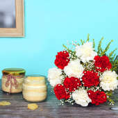 Sweetness Overloaded - Bunch of 12 Carnations with 2 Pineapple Jar Cakes