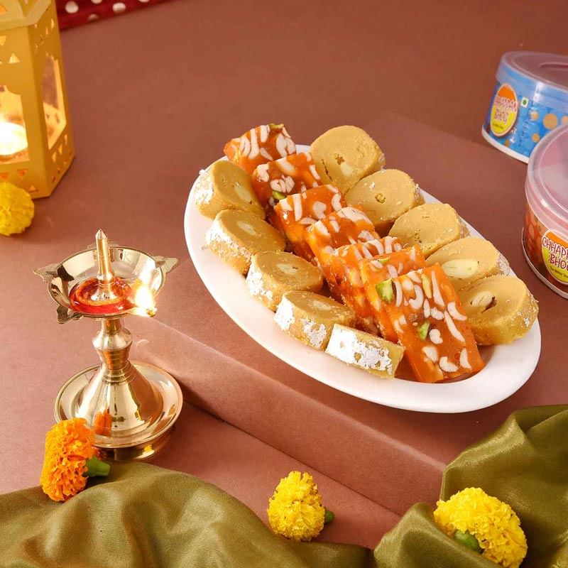 Sweets N Spiritual Brass Diya Hamper