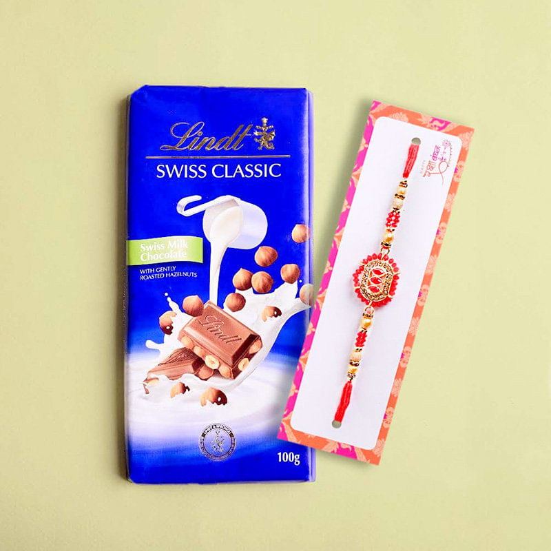 Swiss Chocolate With Red Stone Designer Rakhi