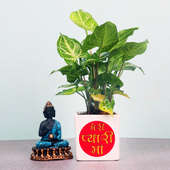 Syngonium Plant with Lord Buddha Statue for Mom